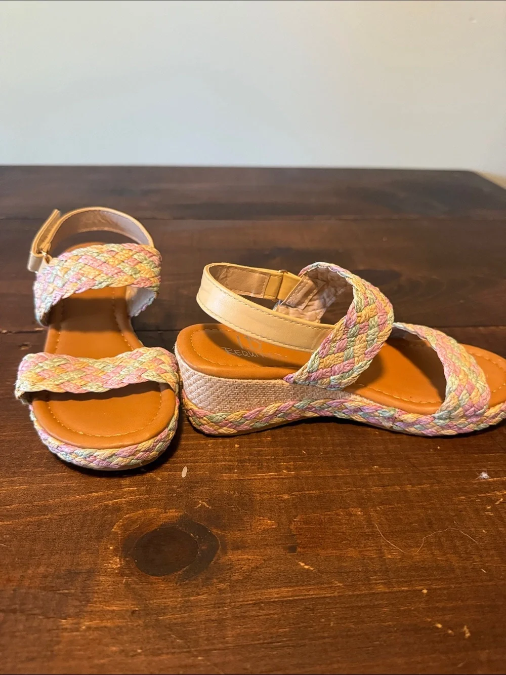 Girls Pastel Braided Wedge Sandals - Neutral & Multicolor